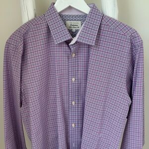 Ted Baker Endurance Classic Fit Purple Checkered Men's Button Front Shirt Sz 17